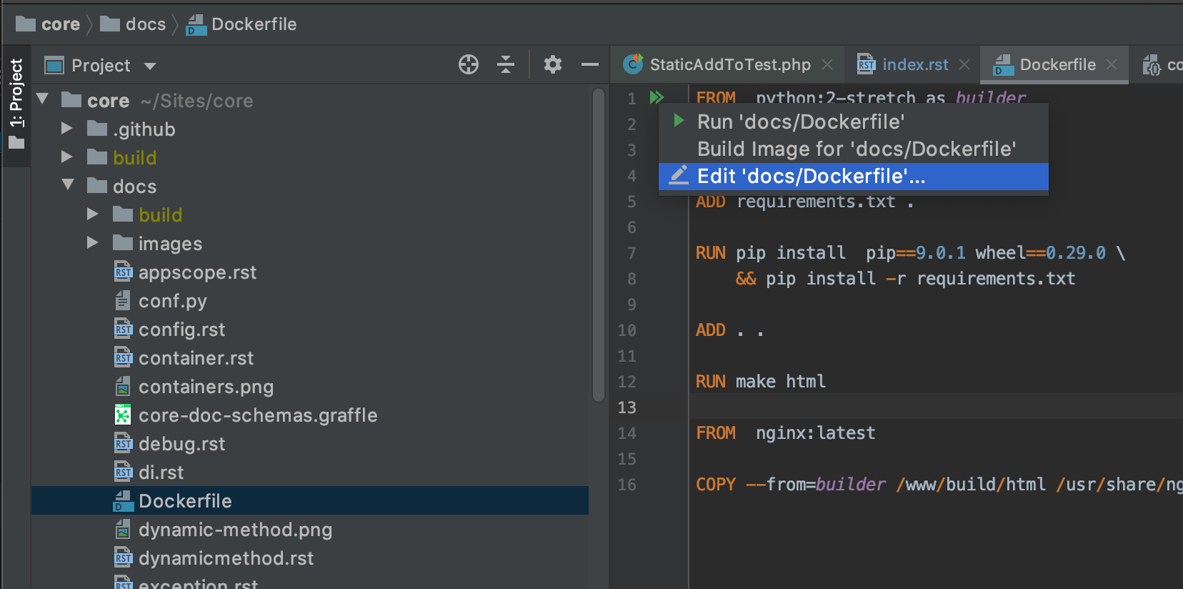 Create build configuration for the Dockerfile
